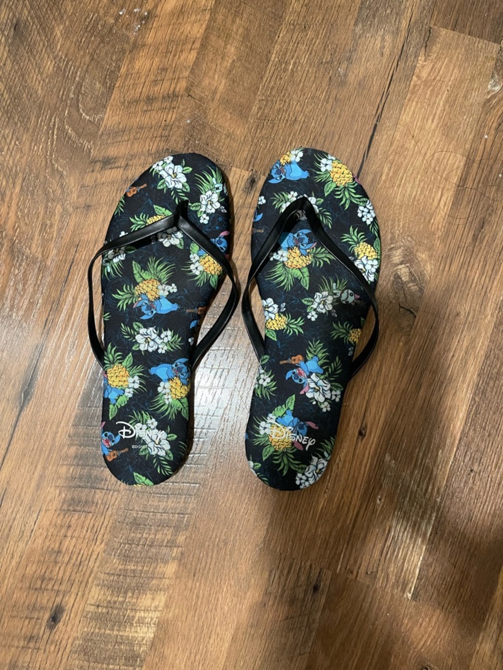 Disney LILO & Stitch Black Floral & Pineapple Flip Flops